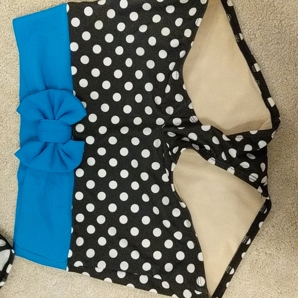 Vintage Swimsuit Two-Piece High-Waisted Black Blue Polkadot - Picture 4 of 6